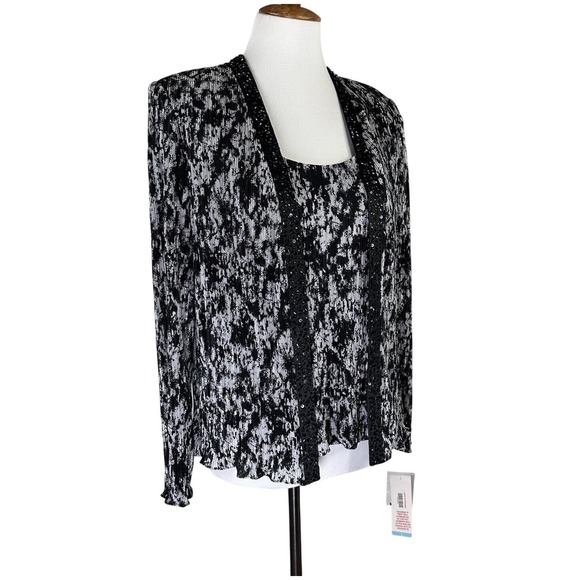 Patra Tops - NWT Patra Sequin Embellished Chiffon Jacket Tank 2 PC Set Black Evening Petite L